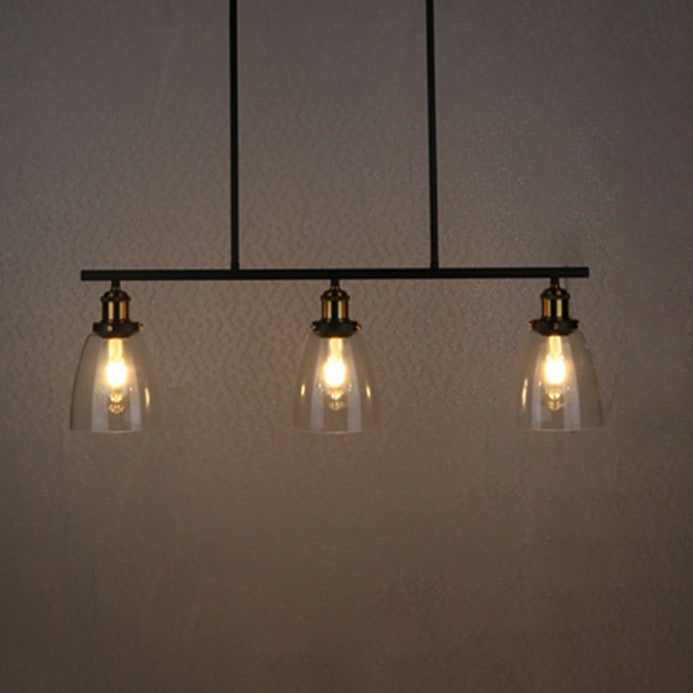 Cone Shade Dining Room Island Pendant Light Industrial Clear Glass 2/3 Lights Black Hanging Lamp Kit 3 Clear Clearhalo 'Ceiling Lights' 'Glass shade' 'Glass' 'Island Lights' Lighting' 39425