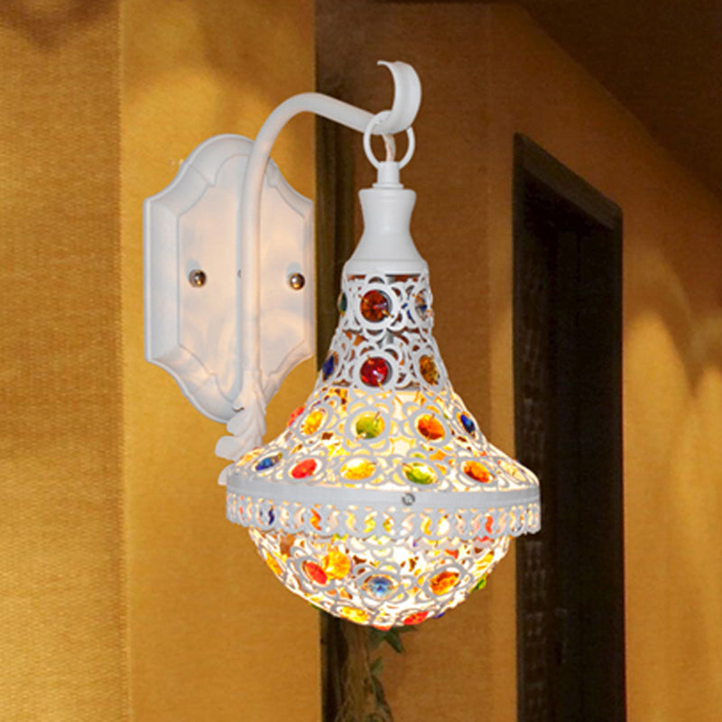 1 Head Sconce Light Fixture Bohemian Teardrop Metal Wall Lighting in White for Hallway White Clearhalo 'Wall Lamps & Sconces' 'Wall Lights' Lighting' 394516