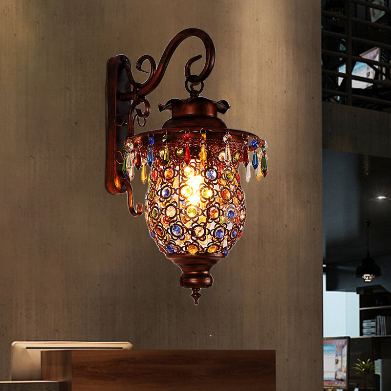 1 Head Wall Mounted Light Fixture Traditional Bedroom Wall Sconce Lamp with Urn/Globe Metal Shade in Copper, 8"/12" W Clearhalo 'Wall Lamps & Sconces' 'Wall Lights' Lighting' 394709