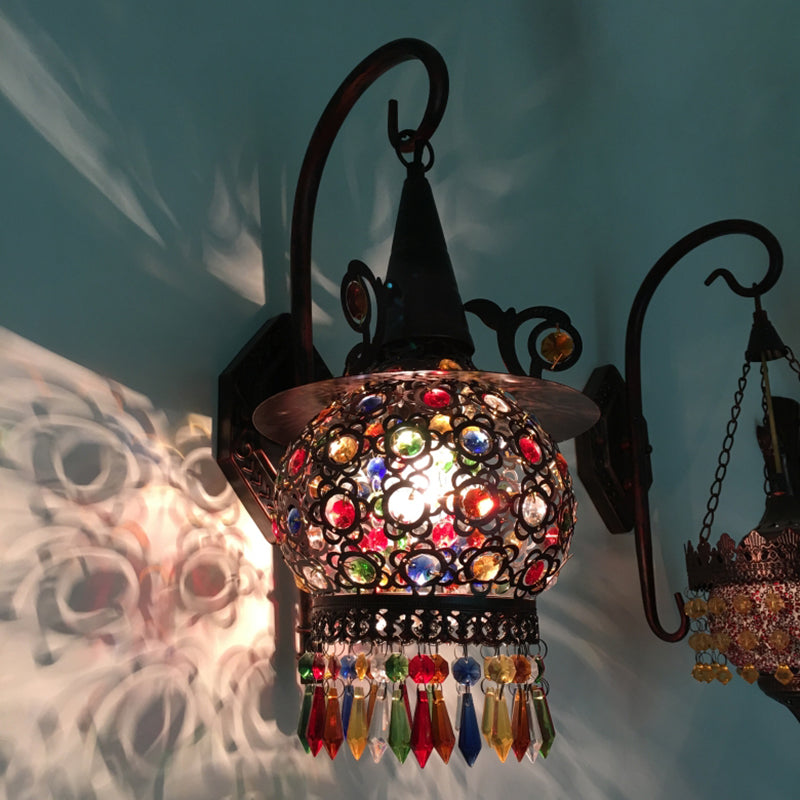 1 Head Wall Mounted Light Fixture Traditional Bedroom Wall Sconce Lamp with Urn/Globe Metal Shade in Copper, 8"/12" W Copper 8" Clearhalo 'Wall Lamps & Sconces' 'Wall Lights' Lighting' 394713