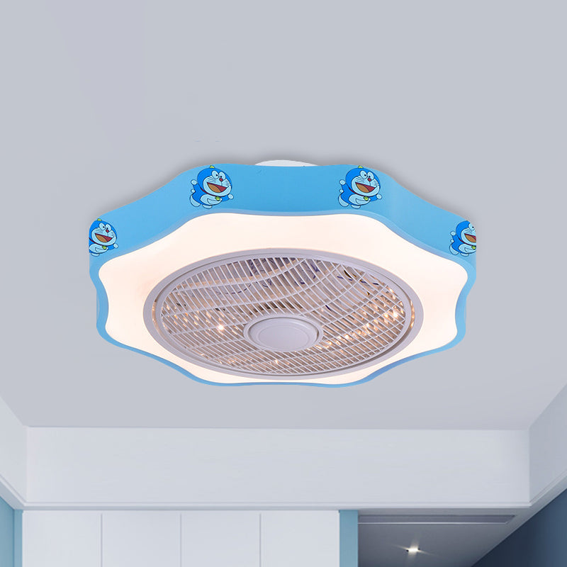 Flower Shape Bedroom Semi Flush Lighting Kids Acrylic Pink/Blue/White 19.5" Wide LED Pendant Ceiling Fan Light Clearhalo 'Ceiling Fans with Lights' 'Ceiling Fans' 'Kids Ceiling Fans' 'Kids' Lighting' 397863