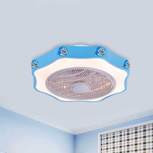 Flower Shape Bedroom Semi Flush Lighting Kids Acrylic Pink/Blue/White 19.5" Wide LED Pendant Ceiling Fan Light Clearhalo 'Ceiling Fans with Lights' 'Ceiling Fans' 'Kids Ceiling Fans' 'Kids' Lighting' 397864