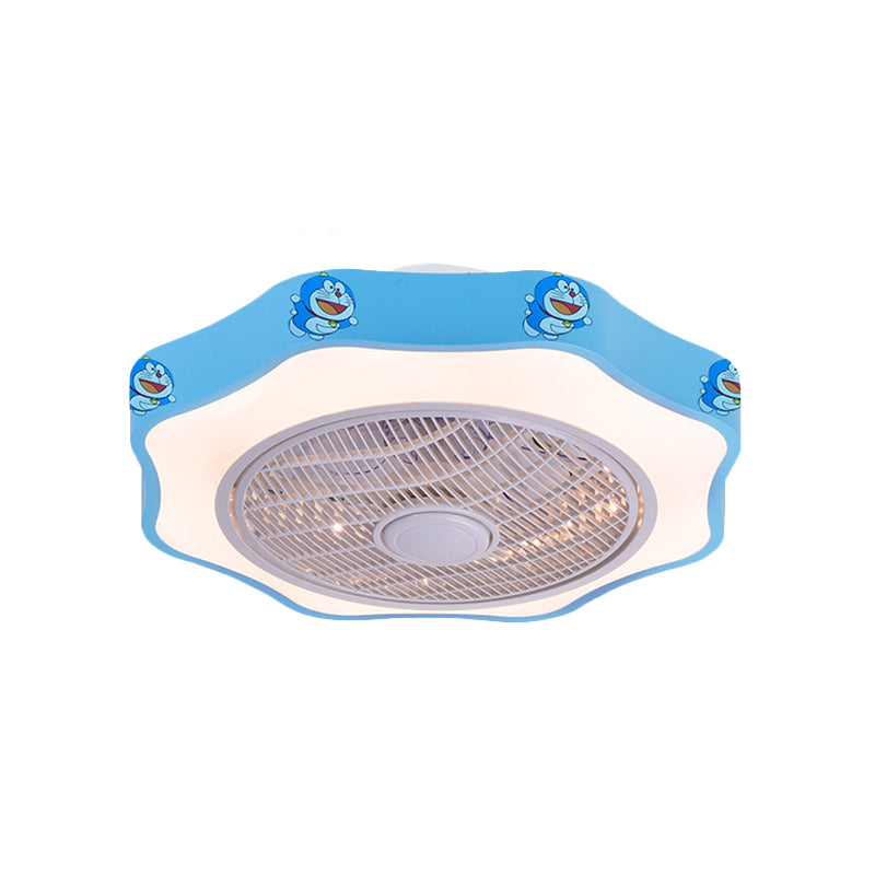 Flower Shape Bedroom Semi Flush Lighting Kids Acrylic Pink/Blue/White 19.5" Wide LED Pendant Ceiling Fan Light Clearhalo 'Ceiling Fans with Lights' 'Ceiling Fans' 'Kids Ceiling Fans' 'Kids' Lighting' 397865