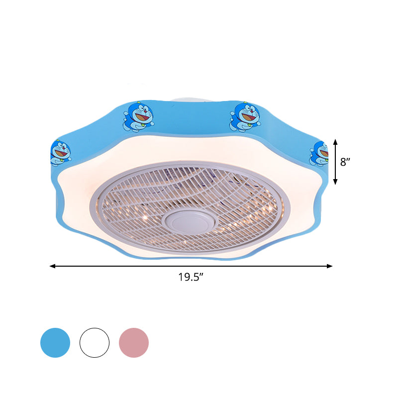 Flower Shape Bedroom Semi Flush Lighting Kids Acrylic Pink/Blue/White 19.5" Wide LED Pendant Ceiling Fan Light Clearhalo 'Ceiling Fans with Lights' 'Ceiling Fans' 'Kids Ceiling Fans' 'Kids' Lighting' 397866
