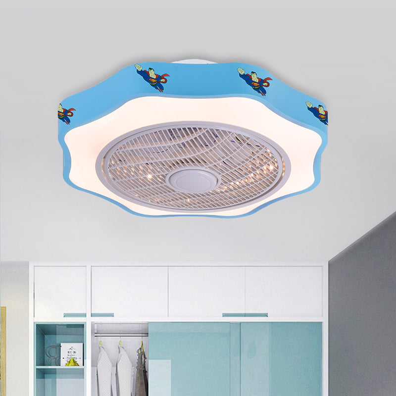Flower Shape Bedroom Semi Flush Lighting Kids Acrylic Pink/Blue/White 19.5" Wide LED Pendant Ceiling Fan Light Clearhalo 'Ceiling Fans with Lights' 'Ceiling Fans' 'Kids Ceiling Fans' 'Kids' Lighting' 397868