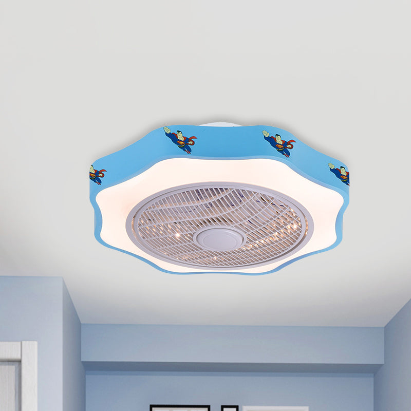 Flower Shape Bedroom Semi Flush Lighting Kids Acrylic Pink/Blue/White 19.5" Wide LED Pendant Ceiling Fan Light Clearhalo 'Ceiling Fans with Lights' 'Ceiling Fans' 'Kids Ceiling Fans' 'Kids' Lighting' 397869