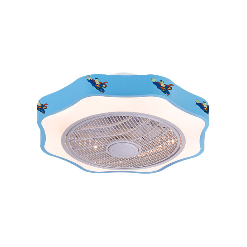 Flower Shape Bedroom Semi Flush Lighting Kids Acrylic Pink/Blue/White 19.5" Wide LED Pendant Ceiling Fan Light Clearhalo 'Ceiling Fans with Lights' 'Ceiling Fans' 'Kids Ceiling Fans' 'Kids' Lighting' 397870