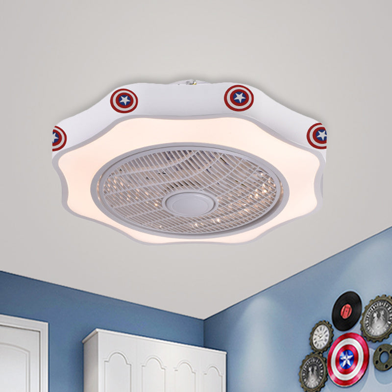 Flower Shape Bedroom Semi Flush Lighting Kids Acrylic Pink/Blue/White 19.5" Wide LED Pendant Ceiling Fan Light White A Clearhalo 'Ceiling Fans with Lights' 'Ceiling Fans' 'Kids Ceiling Fans' 'Kids' Lighting' 397871