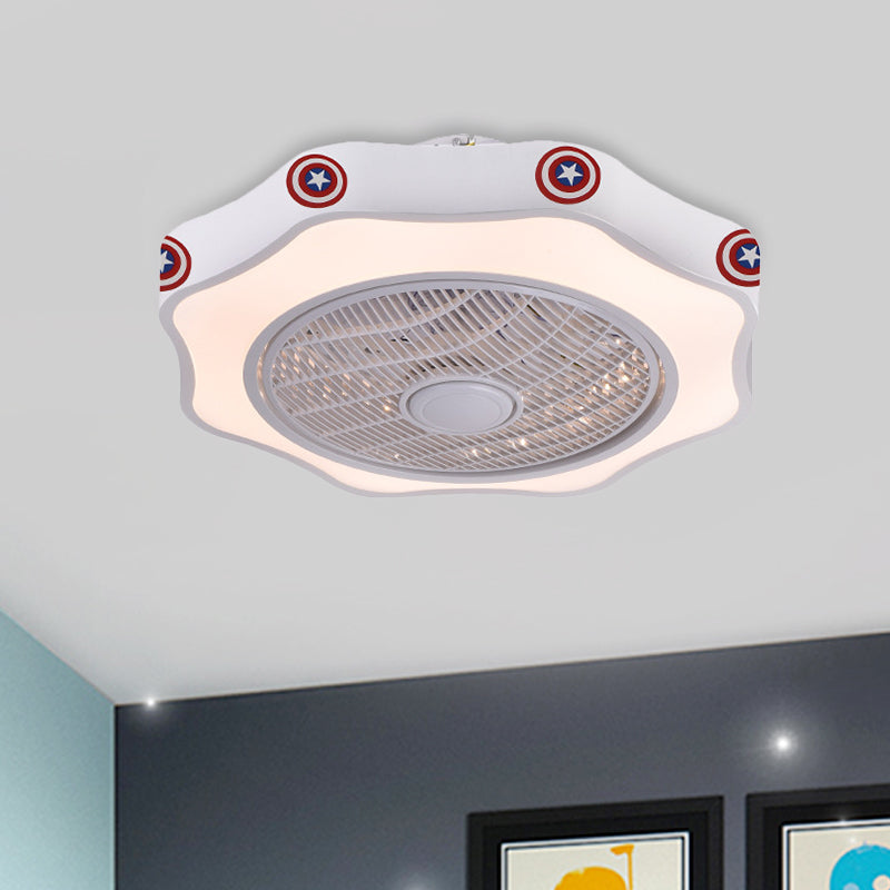 Flower Shape Bedroom Semi Flush Lighting Kids Acrylic Pink/Blue/White 19.5" Wide LED Pendant Ceiling Fan Light Clearhalo 'Ceiling Fans with Lights' 'Ceiling Fans' 'Kids Ceiling Fans' 'Kids' Lighting' 397872