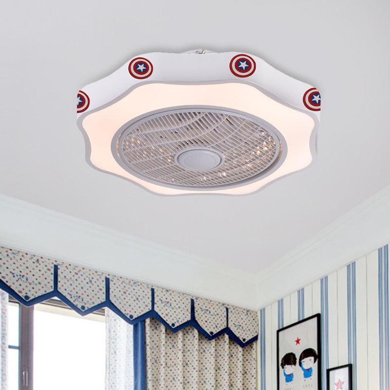 Flower Shape Bedroom Semi Flush Lighting Kids Acrylic Pink/Blue/White 19.5" Wide LED Pendant Ceiling Fan Light Clearhalo 'Ceiling Fans with Lights' 'Ceiling Fans' 'Kids Ceiling Fans' 'Kids' Lighting' 397873