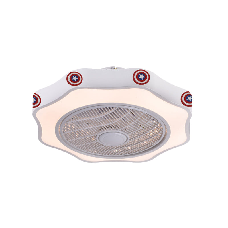 Flower Shape Bedroom Semi Flush Lighting Kids Acrylic Pink/Blue/White 19.5" Wide LED Pendant Ceiling Fan Light Clearhalo 'Ceiling Fans with Lights' 'Ceiling Fans' 'Kids Ceiling Fans' 'Kids' Lighting' 397874