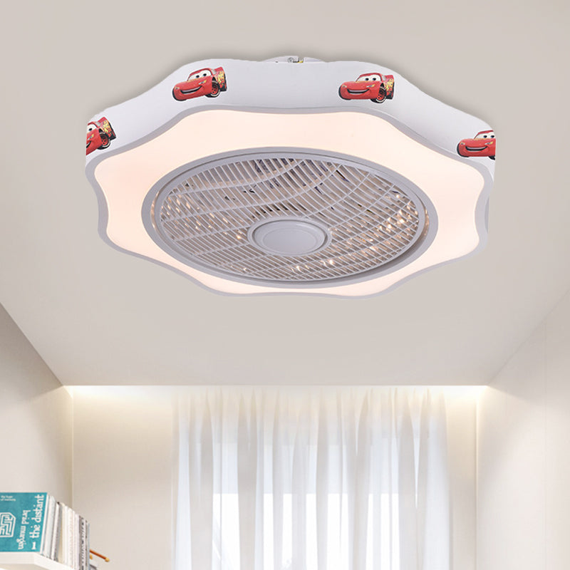 Flower Shape Bedroom Semi Flush Lighting Kids Acrylic Pink/Blue/White 19.5" Wide LED Pendant Ceiling Fan Light White B Clearhalo 'Ceiling Fans with Lights' 'Ceiling Fans' 'Kids Ceiling Fans' 'Kids' Lighting' 397875