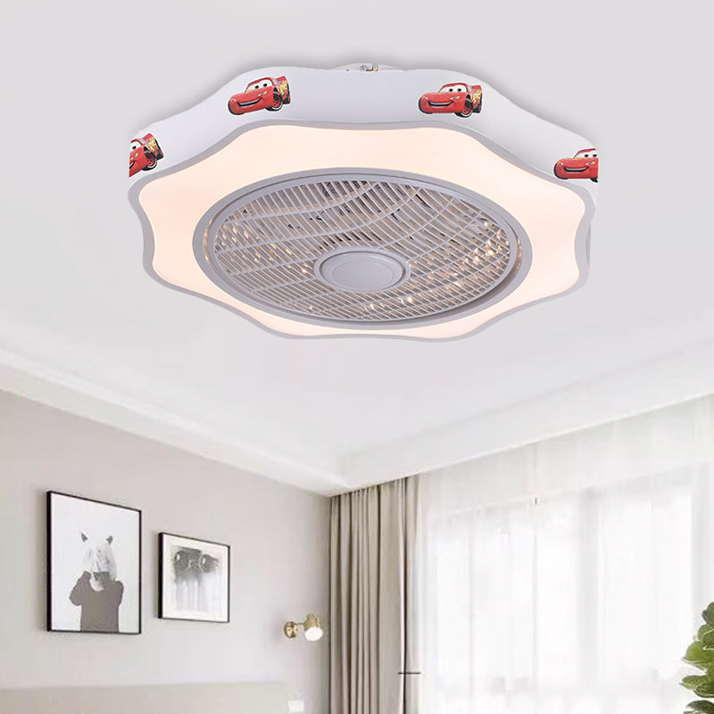 Flower Shape Bedroom Semi Flush Lighting Kids Acrylic Pink/Blue/White 19.5" Wide LED Pendant Ceiling Fan Light Clearhalo 'Ceiling Fans with Lights' 'Ceiling Fans' 'Kids Ceiling Fans' 'Kids' Lighting' 397876