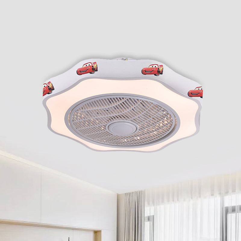 Flower Shape Bedroom Semi Flush Lighting Kids Acrylic Pink/Blue/White 19.5" Wide LED Pendant Ceiling Fan Light Clearhalo 'Ceiling Fans with Lights' 'Ceiling Fans' 'Kids Ceiling Fans' 'Kids' Lighting' 397877
