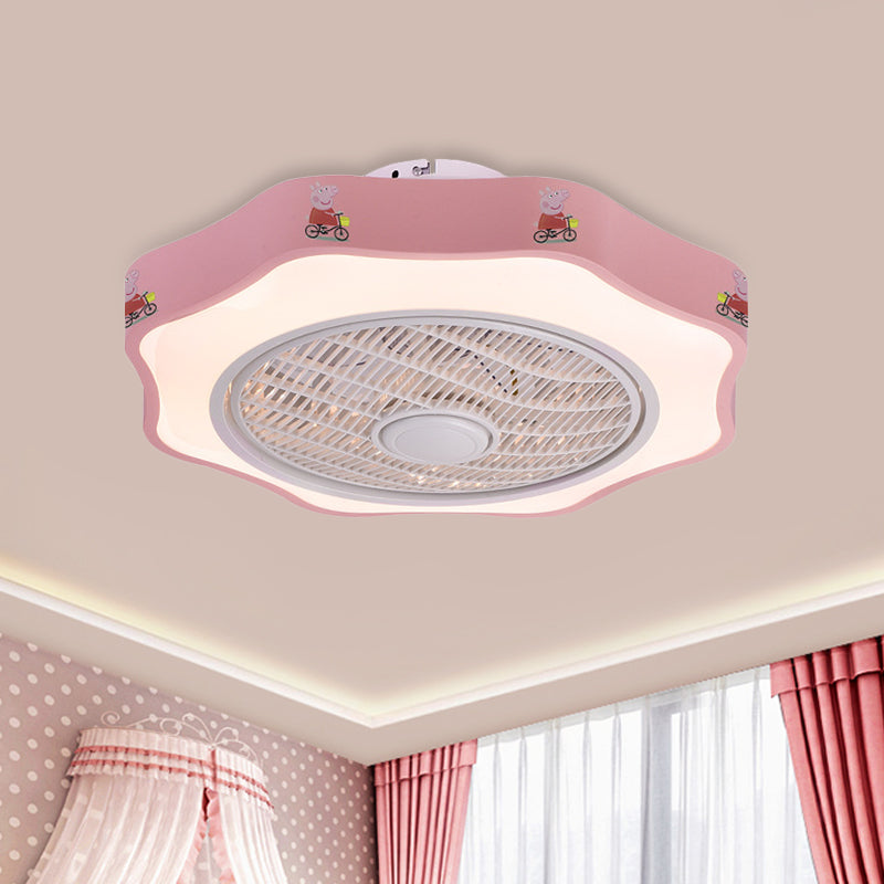 Flower Shape Bedroom Semi Flush Lighting Kids Acrylic Pink/Blue/White 19.5" Wide LED Pendant Ceiling Fan Light Pink A Clearhalo 'Ceiling Fans with Lights' 'Ceiling Fans' 'Kids Ceiling Fans' 'Kids' Lighting' 397879