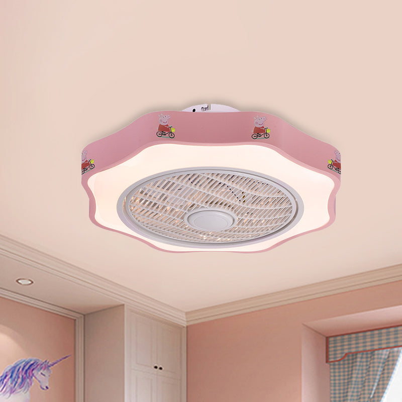 Flower Shape Bedroom Semi Flush Lighting Kids Acrylic Pink/Blue/White 19.5" Wide LED Pendant Ceiling Fan Light Clearhalo 'Ceiling Fans with Lights' 'Ceiling Fans' 'Kids Ceiling Fans' 'Kids' Lighting' 397880