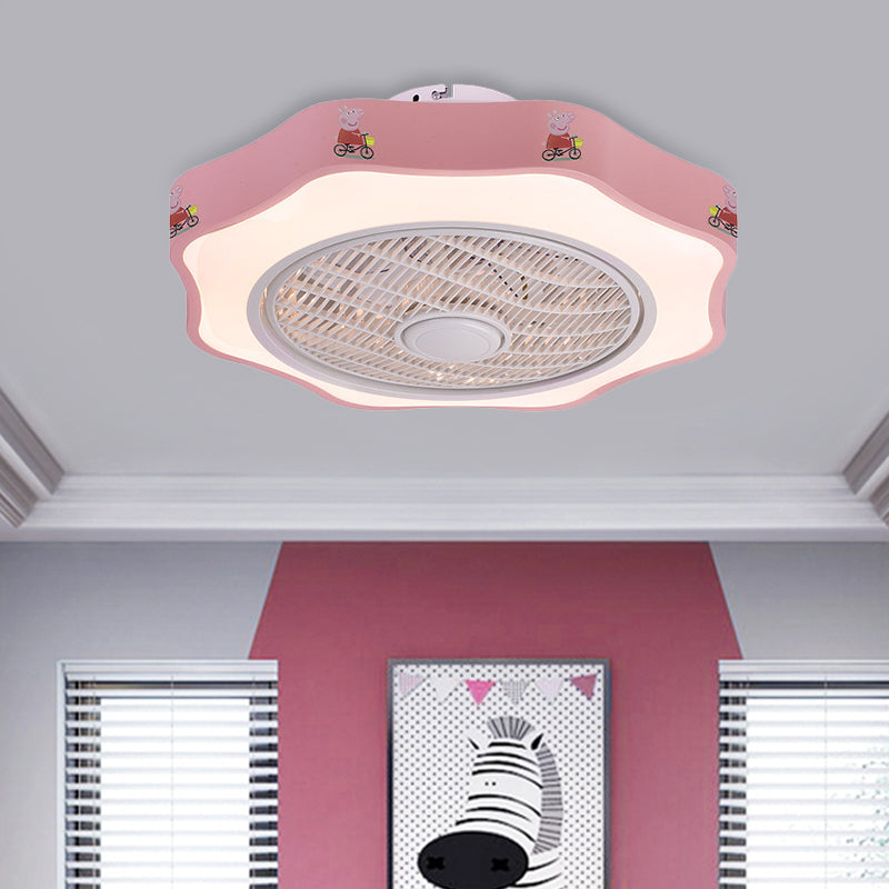 Flower Shape Bedroom Semi Flush Lighting Kids Acrylic Pink/Blue/White 19.5" Wide LED Pendant Ceiling Fan Light Clearhalo 'Ceiling Fans with Lights' 'Ceiling Fans' 'Kids Ceiling Fans' 'Kids' Lighting' 397881
