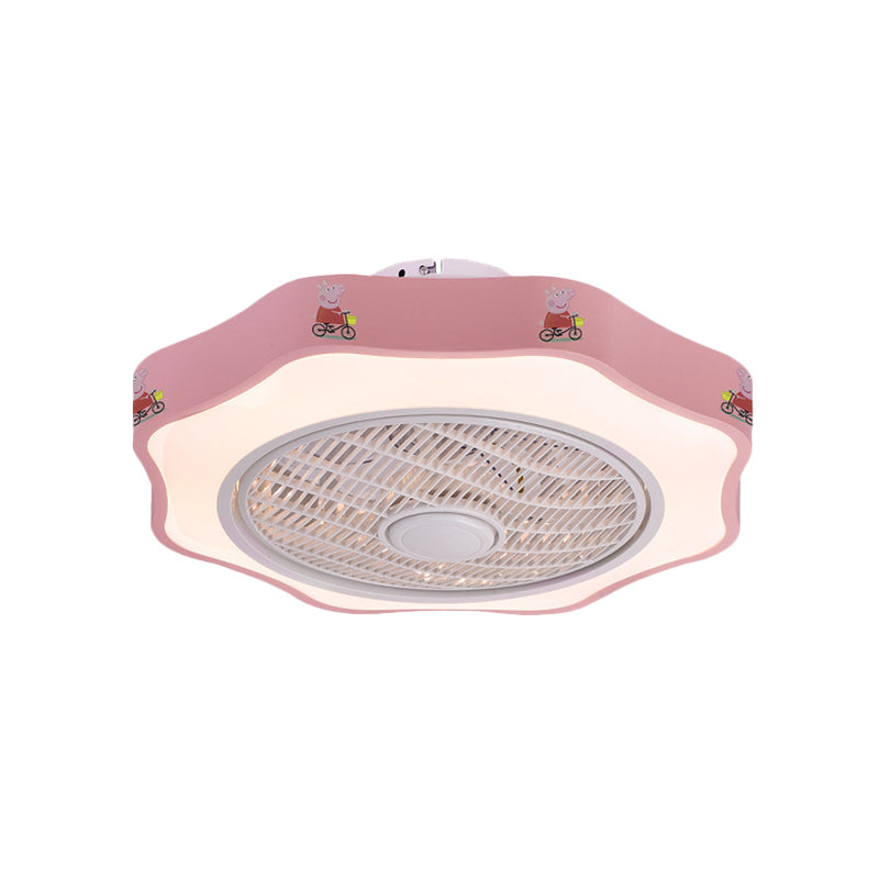 Flower Shape Bedroom Semi Flush Lighting Kids Acrylic Pink/Blue/White 19.5" Wide LED Pendant Ceiling Fan Light Clearhalo 'Ceiling Fans with Lights' 'Ceiling Fans' 'Kids Ceiling Fans' 'Kids' Lighting' 397882