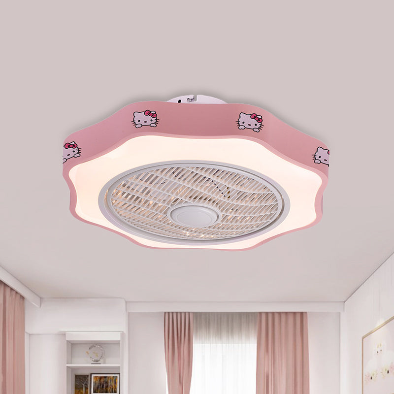 Flower Shape Bedroom Semi Flush Lighting Kids Acrylic Pink/Blue/White 19.5" Wide LED Pendant Ceiling Fan Light Pink B Clearhalo 'Ceiling Fans with Lights' 'Ceiling Fans' 'Kids Ceiling Fans' 'Kids' Lighting' 397883