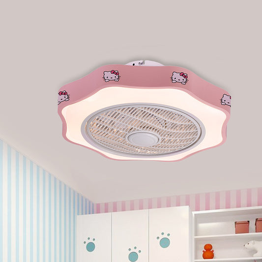 Flower Shape Bedroom Semi Flush Lighting Kids Acrylic Pink/Blue/White 19.5" Wide LED Pendant Ceiling Fan Light Clearhalo 'Ceiling Fans with Lights' 'Ceiling Fans' 'Kids Ceiling Fans' 'Kids' Lighting' 397884