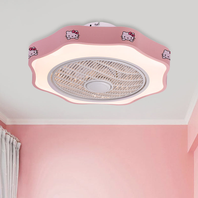 Flower Shape Bedroom Semi Flush Lighting Kids Acrylic Pink/Blue/White 19.5" Wide LED Pendant Ceiling Fan Light Clearhalo 'Ceiling Fans with Lights' 'Ceiling Fans' 'Kids Ceiling Fans' 'Kids' Lighting' 397885