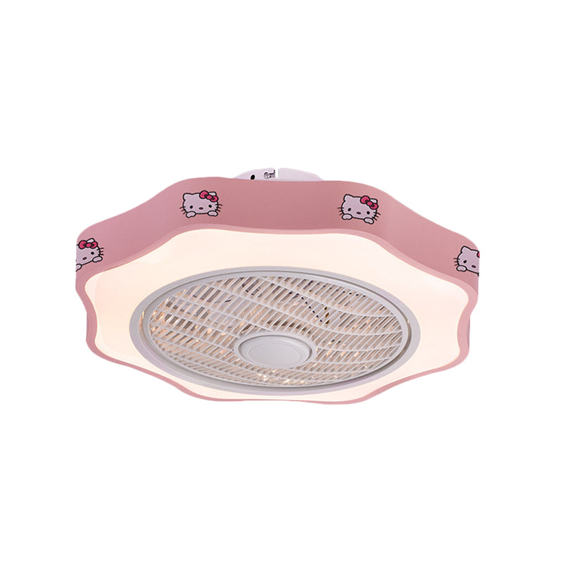 Flower Shape Bedroom Semi Flush Lighting Kids Acrylic Pink/Blue/White 19.5" Wide LED Pendant Ceiling Fan Light Clearhalo 'Ceiling Fans with Lights' 'Ceiling Fans' 'Kids Ceiling Fans' 'Kids' Lighting' 397886