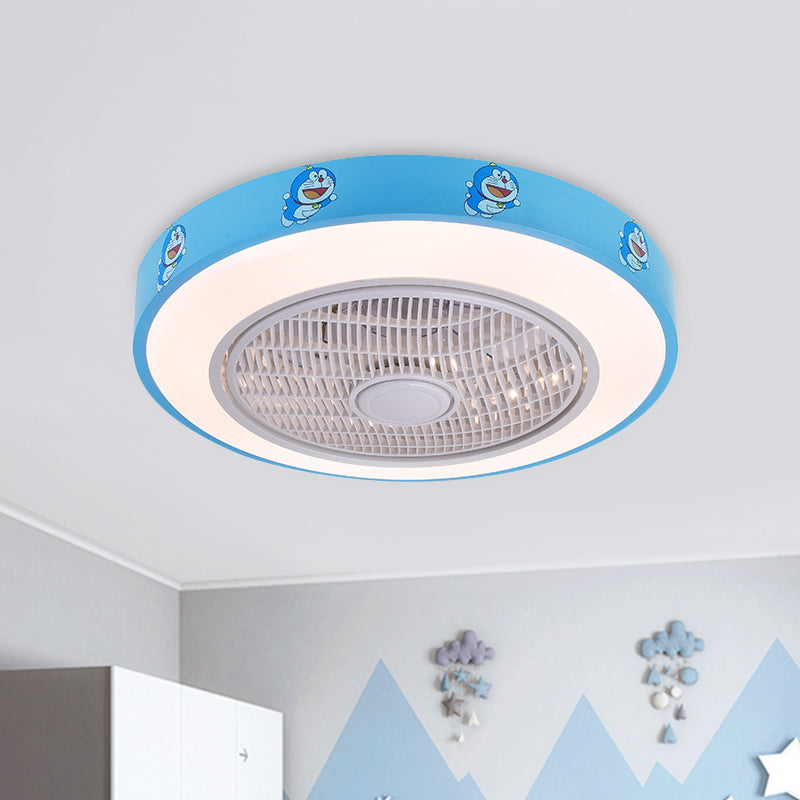 19.5" Wide Acrylic Circular Semi Flush Lighting Kids Living Room LED Hanging Ceiling Fan Lamp in White/Blue/Pink Blue A Clearhalo 'Ceiling Fans with Lights' 'Ceiling Fans' 'Kids Ceiling Fans' 'Kids' Lighting' 397922