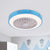 19.5" Wide Acrylic Circular Semi Flush Lighting Kids Living Room LED Hanging Ceiling Fan Lamp in White/Blue/Pink Blue A Clearhalo 'Ceiling Fans with Lights' 'Ceiling Fans' 'Kids Ceiling Fans' 'Kids' Lighting' 397922