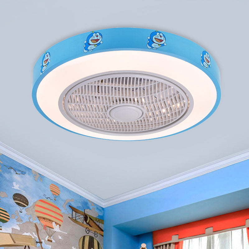 19.5" Wide Acrylic Circular Semi Flush Lighting Kids Living Room LED Hanging Ceiling Fan Lamp in White/Blue/Pink Clearhalo 'Ceiling Fans with Lights' 'Ceiling Fans' 'Kids Ceiling Fans' 'Kids' Lighting' 397923
