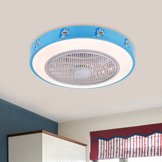 19.5" Wide Acrylic Circular Semi Flush Lighting Kids Living Room LED Hanging Ceiling Fan Lamp in White/Blue/Pink Clearhalo 'Ceiling Fans with Lights' 'Ceiling Fans' 'Kids Ceiling Fans' 'Kids' Lighting' 397924