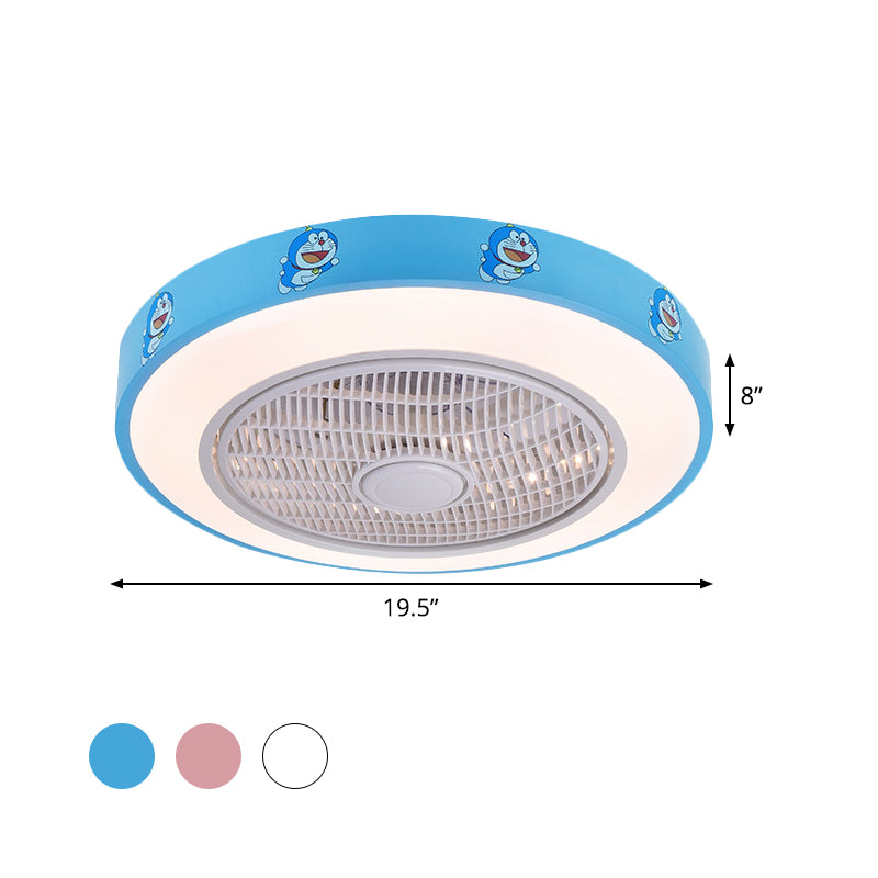 19.5" Wide Acrylic Circular Semi Flush Lighting Kids Living Room LED Hanging Ceiling Fan Lamp in White/Blue/Pink Clearhalo 'Ceiling Fans with Lights' 'Ceiling Fans' 'Kids Ceiling Fans' 'Kids' Lighting' 397926