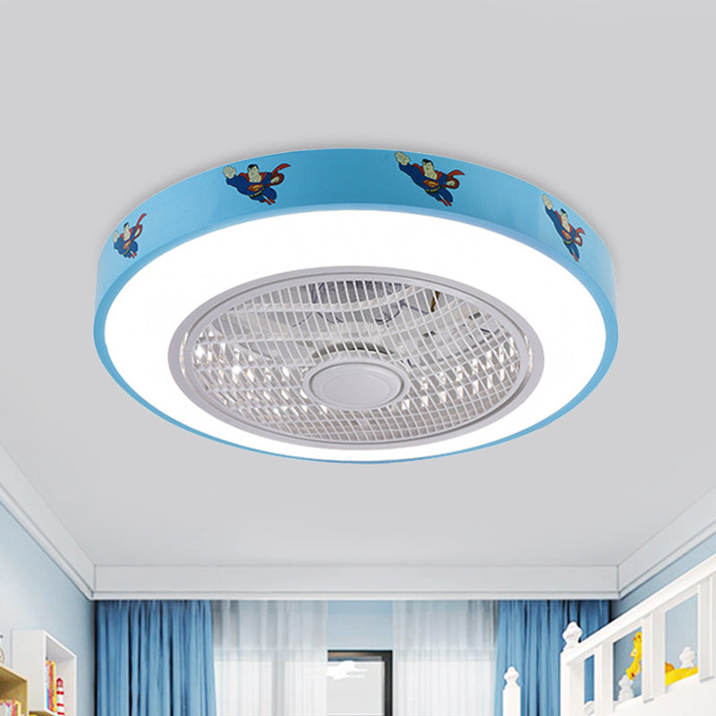 19.5" Wide Acrylic Circular Semi Flush Lighting Kids Living Room LED Hanging Ceiling Fan Lamp in White/Blue/Pink Blue B Clearhalo 'Ceiling Fans with Lights' 'Ceiling Fans' 'Kids Ceiling Fans' 'Kids' Lighting' 397927