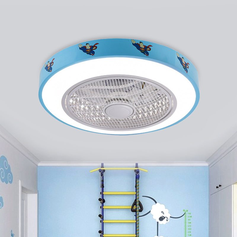19.5" Wide Acrylic Circular Semi Flush Lighting Kids Living Room LED Hanging Ceiling Fan Lamp in White/Blue/Pink Clearhalo 'Ceiling Fans with Lights' 'Ceiling Fans' 'Kids Ceiling Fans' 'Kids' Lighting' 397928