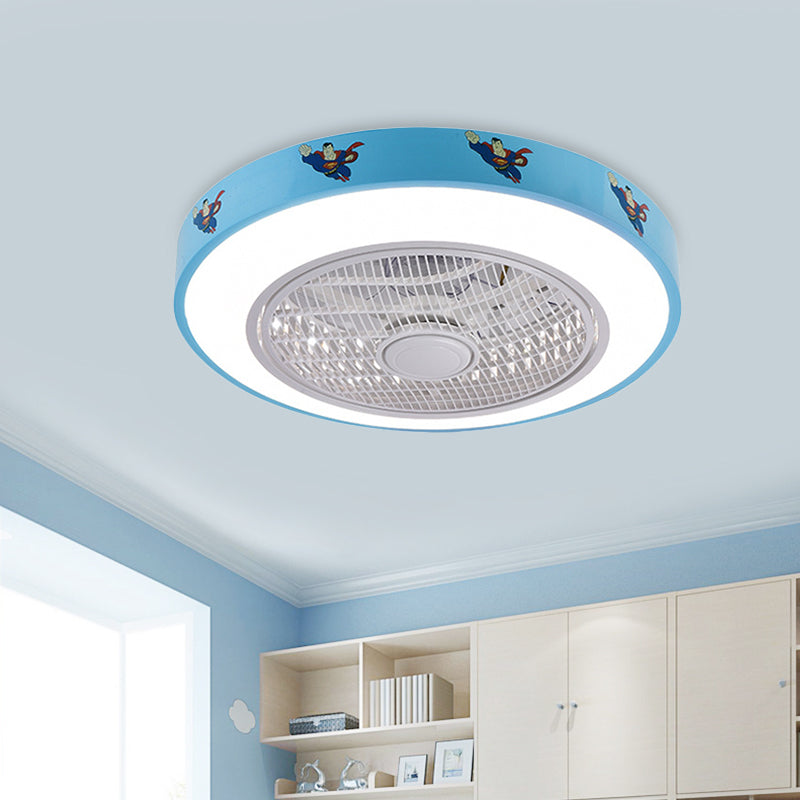 19.5" Wide Acrylic Circular Semi Flush Lighting Kids Living Room LED Hanging Ceiling Fan Lamp in White/Blue/Pink Clearhalo 'Ceiling Fans with Lights' 'Ceiling Fans' 'Kids Ceiling Fans' 'Kids' Lighting' 397929