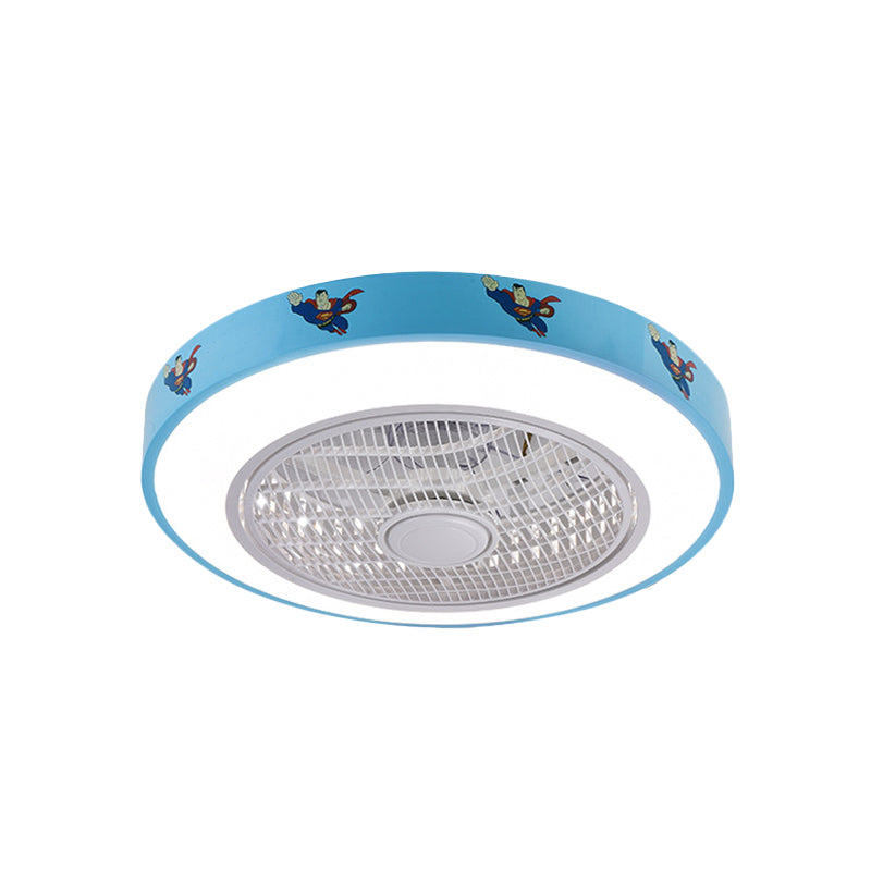 19.5" Wide Acrylic Circular Semi Flush Lighting Kids Living Room LED Hanging Ceiling Fan Lamp in White/Blue/Pink Clearhalo 'Ceiling Fans with Lights' 'Ceiling Fans' 'Kids Ceiling Fans' 'Kids' Lighting' 397930