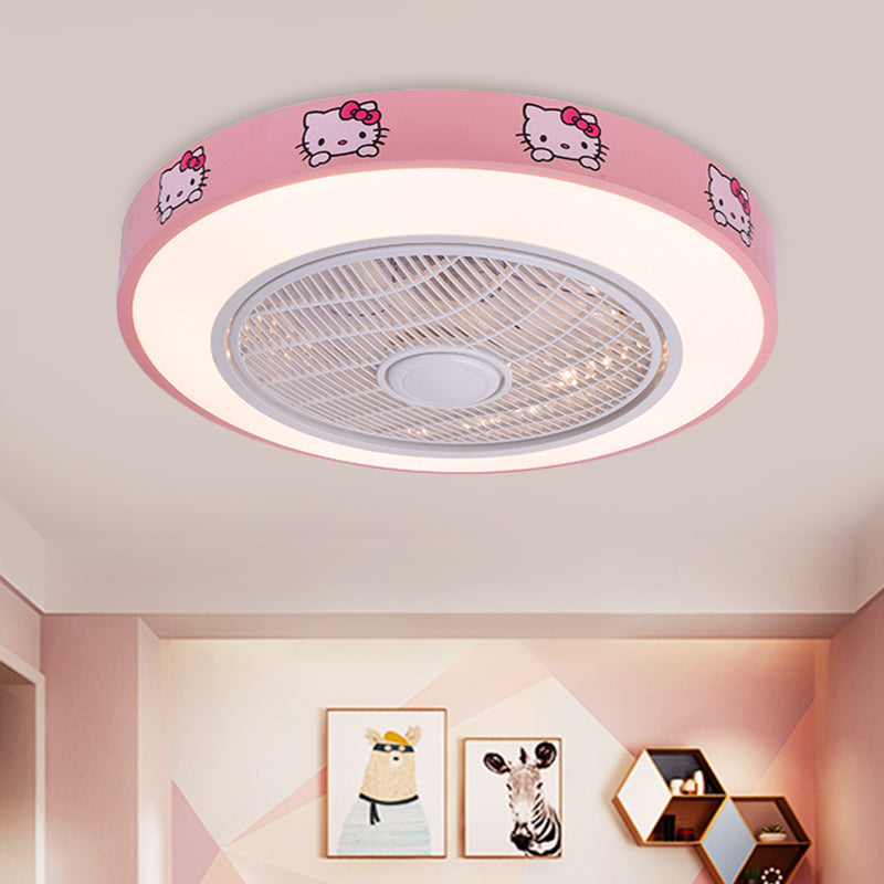 19.5" Wide Acrylic Circular Semi Flush Lighting Kids Living Room LED Hanging Ceiling Fan Lamp in White/Blue/Pink Pink A Clearhalo 'Ceiling Fans with Lights' 'Ceiling Fans' 'Kids Ceiling Fans' 'Kids' Lighting' 397931