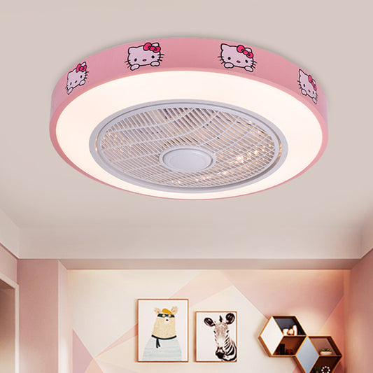 19.5" Wide Acrylic Circular Semi Flush Lighting Kids Living Room LED Hanging Ceiling Fan Lamp in White/Blue/Pink Pink A Clearhalo 'Ceiling Fans with Lights' 'Ceiling Fans' 'Kids Ceiling Fans' 'Kids' Lighting' 397931