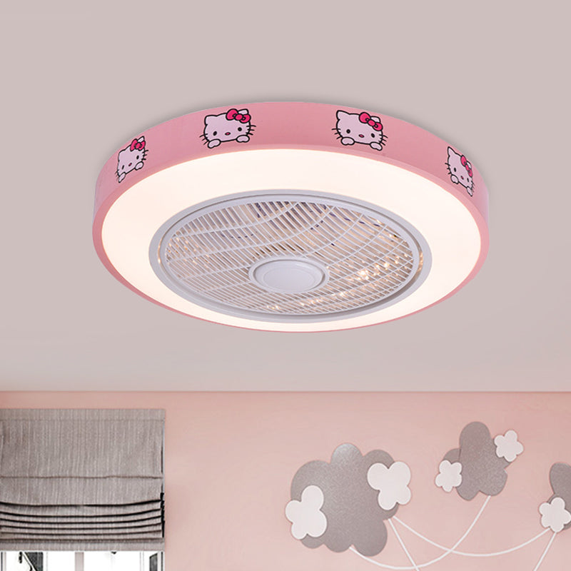 19.5" Wide Acrylic Circular Semi Flush Lighting Kids Living Room LED Hanging Ceiling Fan Lamp in White/Blue/Pink Clearhalo 'Ceiling Fans with Lights' 'Ceiling Fans' 'Kids Ceiling Fans' 'Kids' Lighting' 397932