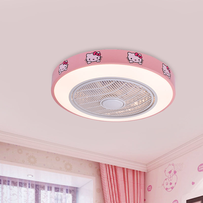 19.5" Wide Acrylic Circular Semi Flush Lighting Kids Living Room LED Hanging Ceiling Fan Lamp in White/Blue/Pink Clearhalo 'Ceiling Fans with Lights' 'Ceiling Fans' 'Kids Ceiling Fans' 'Kids' Lighting' 397933