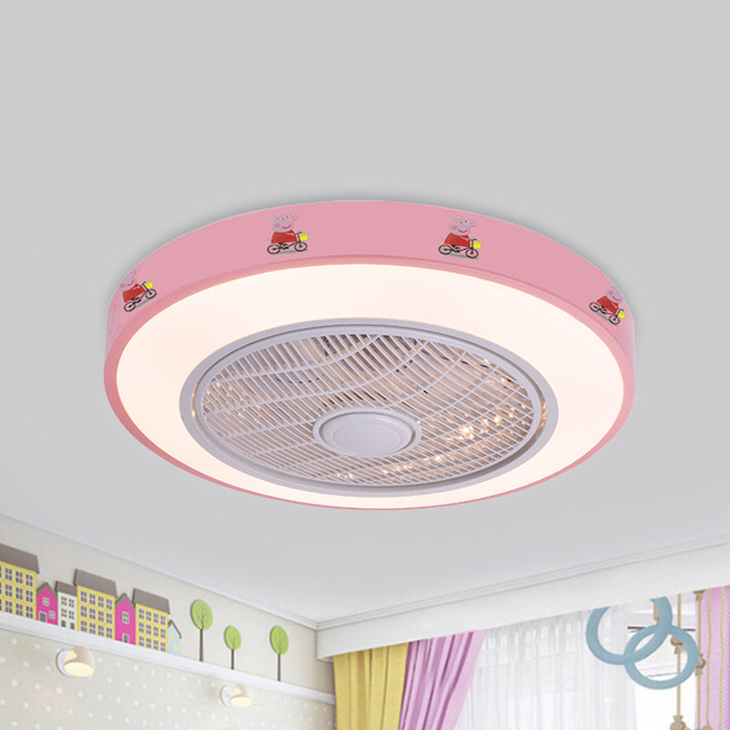 19.5" Wide Acrylic Circular Semi Flush Lighting Kids Living Room LED Hanging Ceiling Fan Lamp in White/Blue/Pink Pink B Clearhalo 'Ceiling Fans with Lights' 'Ceiling Fans' 'Kids Ceiling Fans' 'Kids' Lighting' 397935