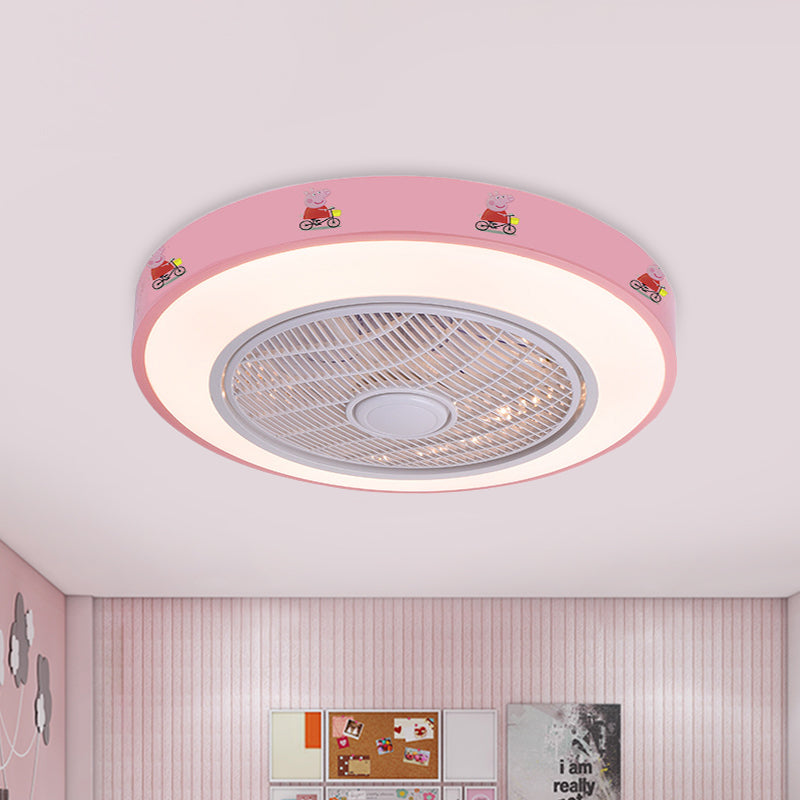 19.5" Wide Acrylic Circular Semi Flush Lighting Kids Living Room LED Hanging Ceiling Fan Lamp in White/Blue/Pink Clearhalo 'Ceiling Fans with Lights' 'Ceiling Fans' 'Kids Ceiling Fans' 'Kids' Lighting' 397936