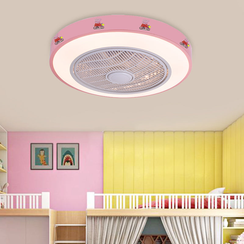 19.5" Wide Acrylic Circular Semi Flush Lighting Kids Living Room LED Hanging Ceiling Fan Lamp in White/Blue/Pink Clearhalo 'Ceiling Fans with Lights' 'Ceiling Fans' 'Kids Ceiling Fans' 'Kids' Lighting' 397937