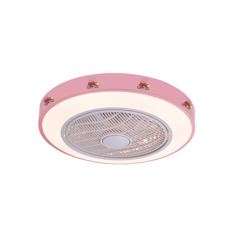 19.5" Wide Acrylic Circular Semi Flush Lighting Kids Living Room LED Hanging Ceiling Fan Lamp in White/Blue/Pink Clearhalo 'Ceiling Fans with Lights' 'Ceiling Fans' 'Kids Ceiling Fans' 'Kids' Lighting' 397938