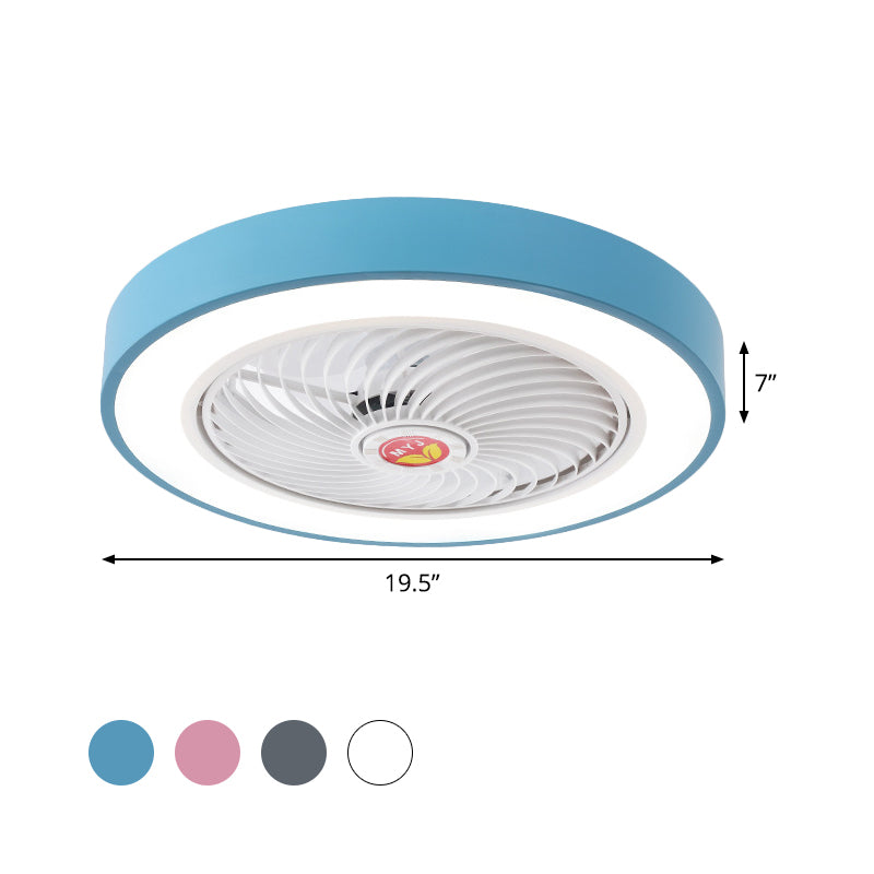 LED Pendant Fan Light Kids Living Room Semi Flush Mount with Round Acrylic Shade in Grey/White/Pink, 19.5" W Clearhalo 'Ceiling Fans with Lights' 'Ceiling Fans' 'Kids Ceiling Fans' 'Kids' Lighting' 397968