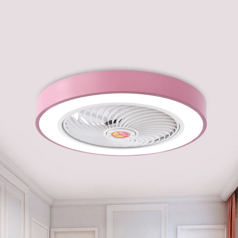 LED Pendant Fan Light Kids Living Room Semi Flush Mount with Round Acrylic Shade in Grey/White/Pink, 19.5" W Pink Clearhalo 'Ceiling Fans with Lights' 'Ceiling Fans' 'Kids Ceiling Fans' 'Kids' Lighting' 397969