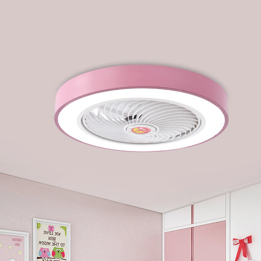 LED Pendant Fan Light Kids Living Room Semi Flush Mount with Round Acrylic Shade in Grey/White/Pink, 19.5" W Clearhalo 'Ceiling Fans with Lights' 'Ceiling Fans' 'Kids Ceiling Fans' 'Kids' Lighting' 397970