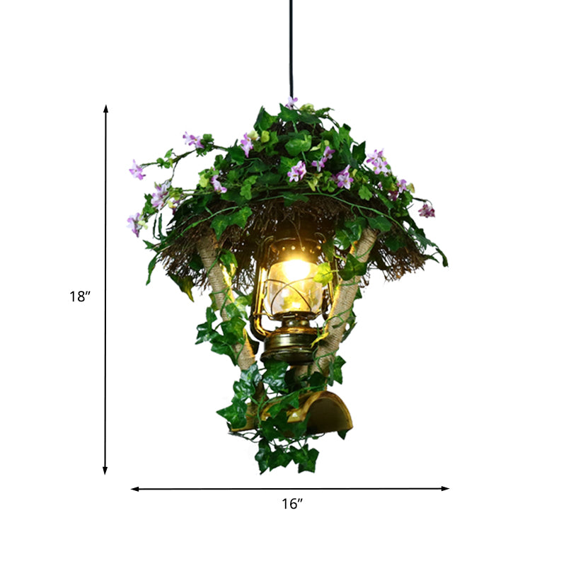 1 Bulb Bamboo Pendant Light Fixture Industrial Green Cylinder/Kerosene Lamp Restaurant LED Plant Hanging Lamp Clearhalo 'Ceiling Lights' 'Industrial Pendants' 'Industrial' 'Middle Century Pendants' 'Pendant Lights' 'Pendants' 'Tiffany' Lighting' 398121