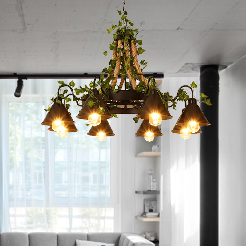 Black 6/8 Heads Chandelier Lighting Industrial Metal Tapered LED Plant Suspension Pendant for Restaurant 8 Black Clearhalo 'Cast Iron' 'Ceiling Lights' 'Chandeliers' 'Industrial Chandeliers' 'Industrial' 'Metal' 'Middle Century Chandeliers' 'Rustic Chandeliers' 'Tiffany' Lighting' 398156