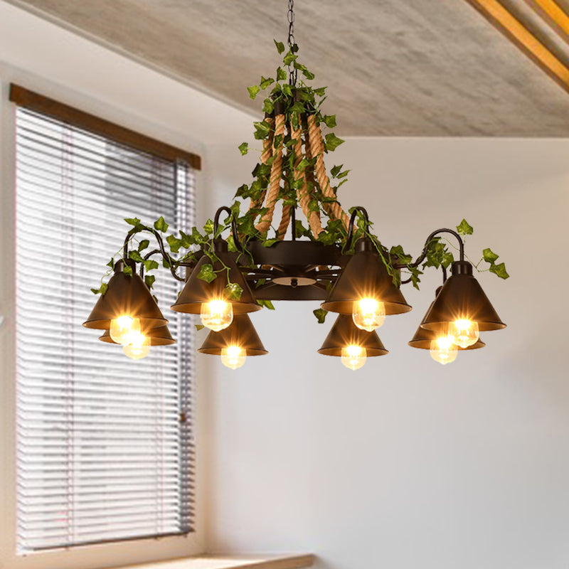 Black 6/8 Heads Chandelier Lighting Industrial Metal Tapered LED Plant Suspension Pendant for Restaurant Clearhalo 'Cast Iron' 'Ceiling Lights' 'Chandeliers' 'Industrial Chandeliers' 'Industrial' 'Metal' 'Middle Century Chandeliers' 'Rustic Chandeliers' 'Tiffany' Lighting' 398157