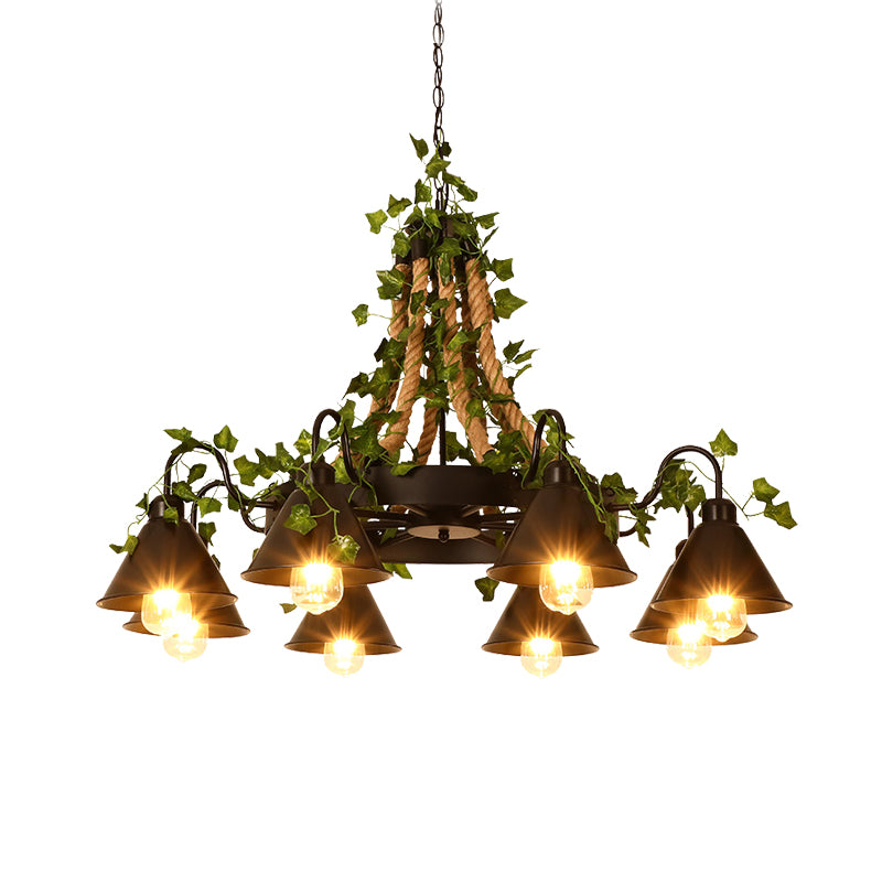 Black 6/8 Heads Chandelier Lighting Industrial Metal Tapered LED Plant Suspension Pendant for Restaurant Clearhalo 'Cast Iron' 'Ceiling Lights' 'Chandeliers' 'Industrial Chandeliers' 'Industrial' 'Metal' 'Middle Century Chandeliers' 'Rustic Chandeliers' 'Tiffany' Lighting' 398158